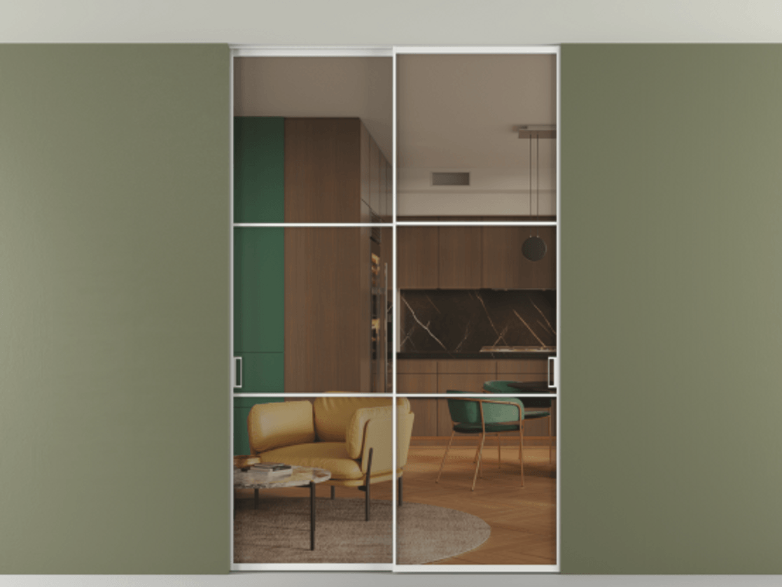 Перегородка Формато внутри проёма скрытое крепление в потолок 2 створки АЛПР 040.03 Алюминий белоснежный Прозрачное бронзовое стекло, триплекс. Цена 373430 сом 1. Полотно 2 шт. (800/2100 мм)
2. Комплект установки раздвижной системы
3. Базовый комплект фурнитуры
4. Ручка Рондо. Фабрика дверей Волховец 8 (800) 551 43 19 Перегородка Формато внутри проёма скрытое крепление в потолок 2 створки АЛПР 040.03 Алюминий белоснежный Прозрачное бронзовое стекло, триплекс Цена 373430 сом | Volhovec