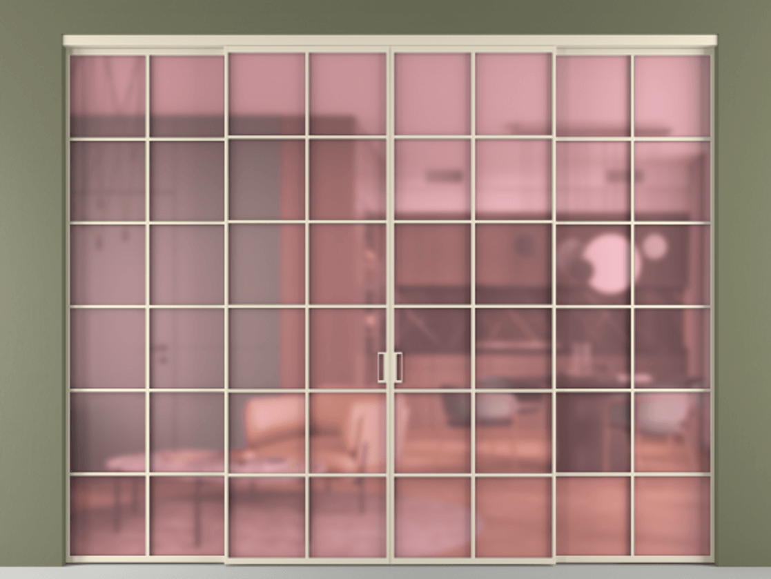 Перегородка Formato внутри проёма 4 створки АЛПР 040.05 Алюминий бежево-серый Сатинированное розовое стекло, триплекс Цена 18900 AZE  | Volhovec