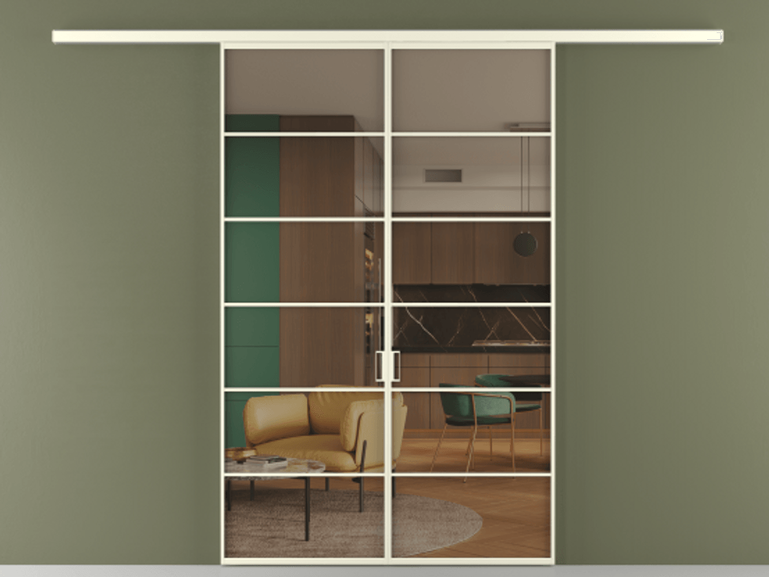 Перегородка Формато вдоль стены 2 створки АЛПР 040.04 Алюминий молочно-белый Прозрачное бронзовое стекло, триплекс Цена 301610 сом | Volhovec