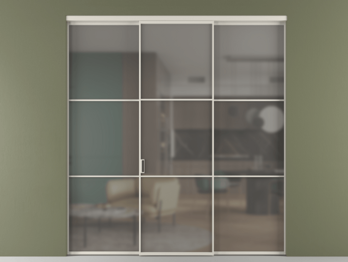 Перегородка Формато внутри проёма 3 створки АЛПР 040.03 Алюминий облачно-серый Сатинированное серое стекло, триплекс Цена 345470 сом | Volhovec