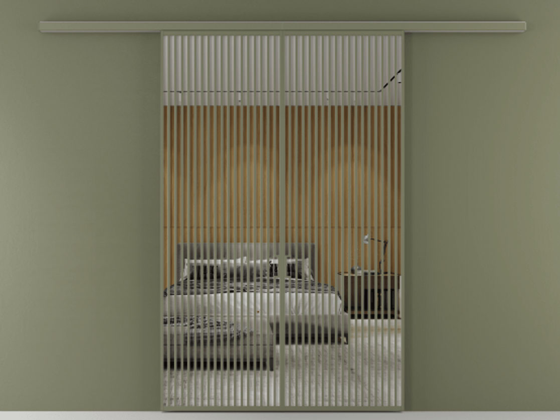 Перегородка Формато вдоль стены 2 створки АЛПР 040.06 Алюминий оливковый тёмный Двустороннее зеркало, триплекс , триплекс 6 мм Цена 498610 сом | Volhovec