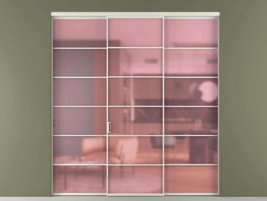 Перегородка Формато внутри проёма 3 створки АЛПР 040.04 Алюминий Белый Сатинированное розовое стекло, триплекс Цена 356170 сом | Volhovec