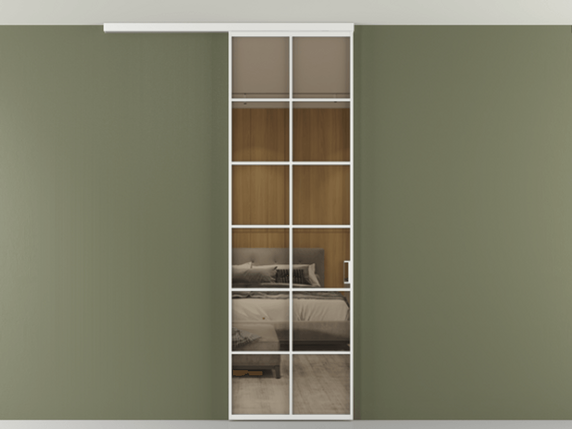 Перегородка Формато вдоль стены на потолок 1 створка АЛПР 040.05 Алюминий белоснежный Рефлективное бронзовое стекло "Стопсол", калёное Цена 166351 сом | Volhovec