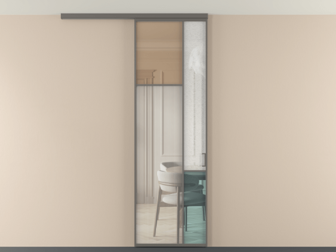 Перегородка Мозаик вдоль стены на потолок 1 створка АЛПР 041.10 Алюминий классический серый Комбинация стекол Группы 1 и Группы 3 Цена 205350 сом | Volhovec