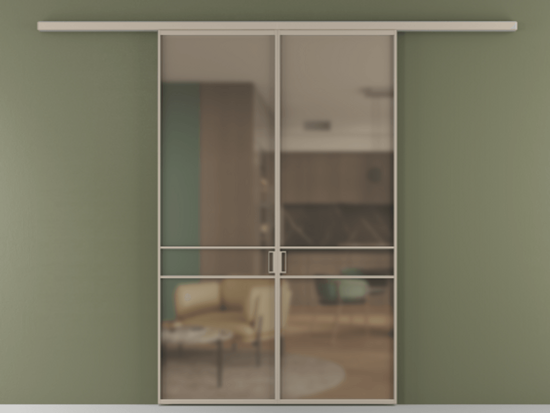 Перегородка Formato вдоль стены 2 створки АЛПР 040.02 Алюминий бисквитный Сатинированное бронзовое стекло, триплекс Цена 339250 сом | Volhovec