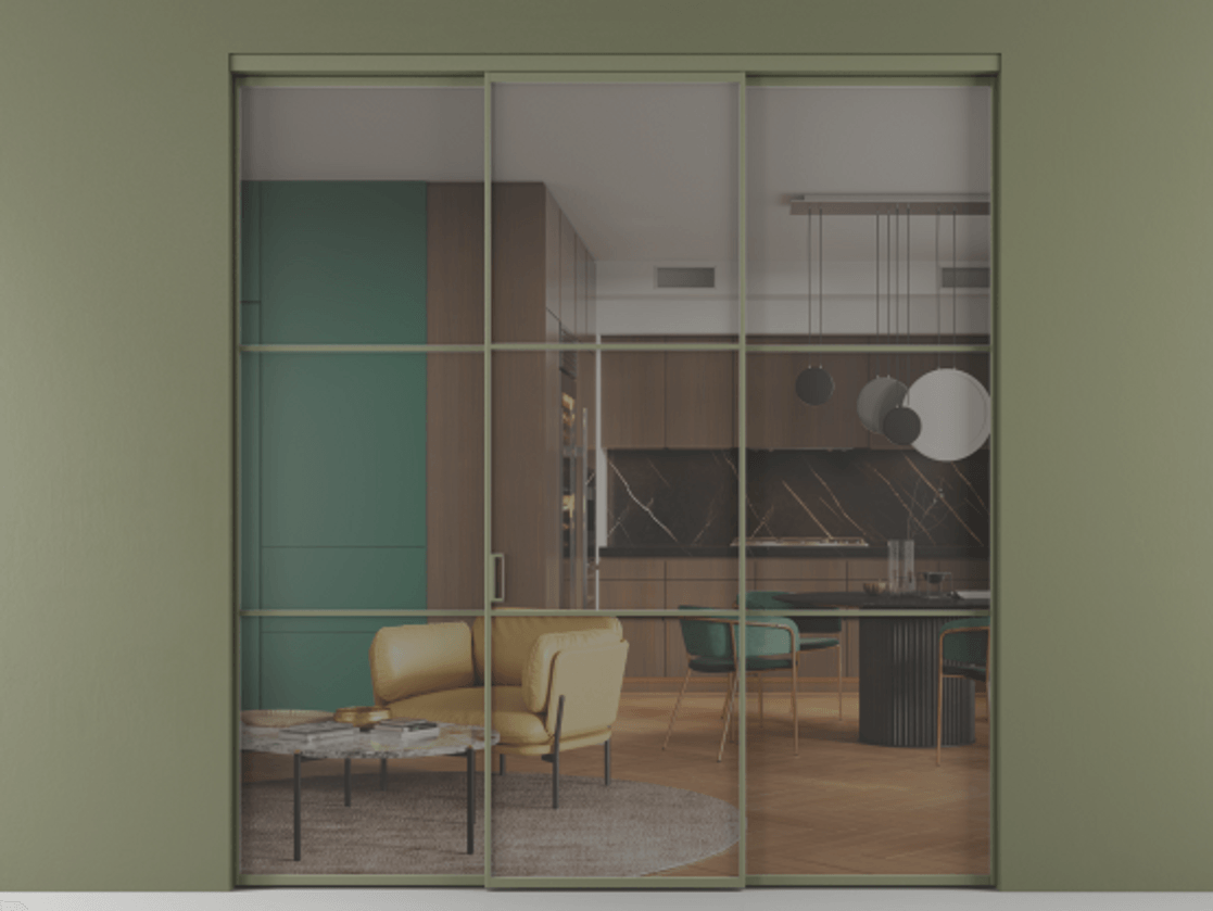 Перегородка Formato внутри проёма 3 створки АЛПР 040.03 Алюминий оливковый тёмный Прозрачное серое стекло, триплекс Цена 345470 сом | Volhovec