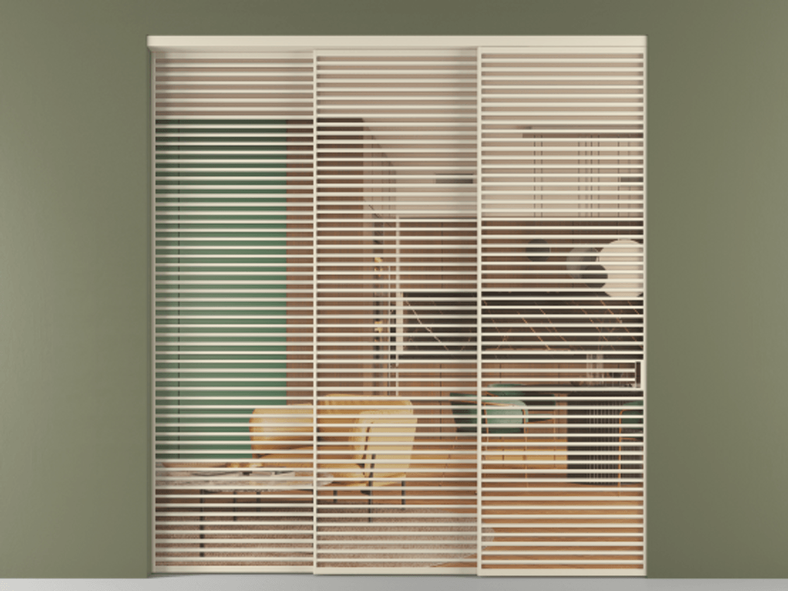 Перегородка Formato внутри проёма 3 створки с синхронным механизмом АЛПР 040.07 Алюминий бежево-серый Прозрачное оранжевое стекло, триплекс Цена 995320 сом  | Volhovec