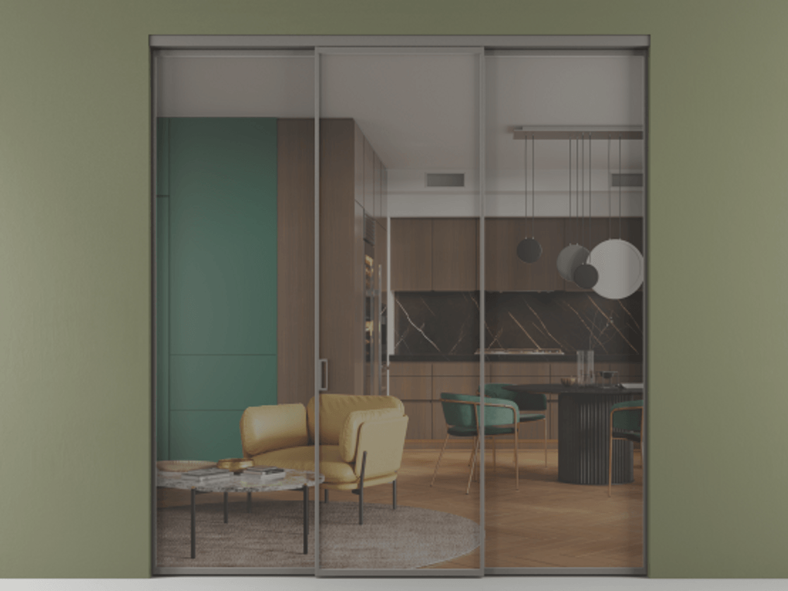 Перегородка Формато внутри проёма 3 створки АЛПР 040.01 Алюминий классический серый Прозрачное серое стекло, триплекс Цена 327780 сом | Volhovec