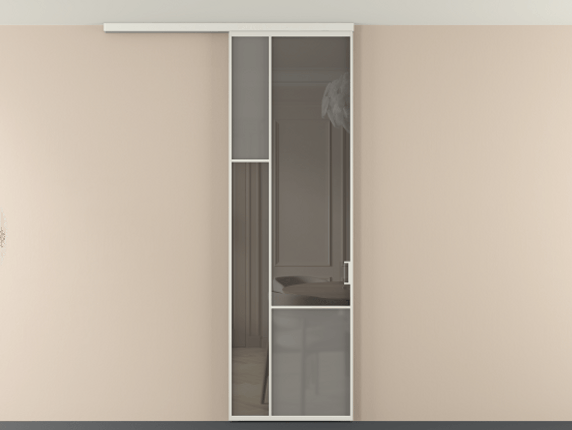 Перегородка Мозаик вдоль стены на потолок 1 створка АЛПР 041.13 Алюминий серый Сатинированное серое стекло, триплекс, 6 мм + Прозрачное серое стекло, триплекс Цена 196620 сом | Volhovec