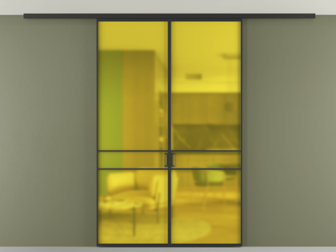 Перегородка Формато вдоль стены на потолок 2 створки АЛПР 040.02 Алюминий Черный Сатинированное жёлтое стекло, триплекс Цена 261460 сом | Volhovec