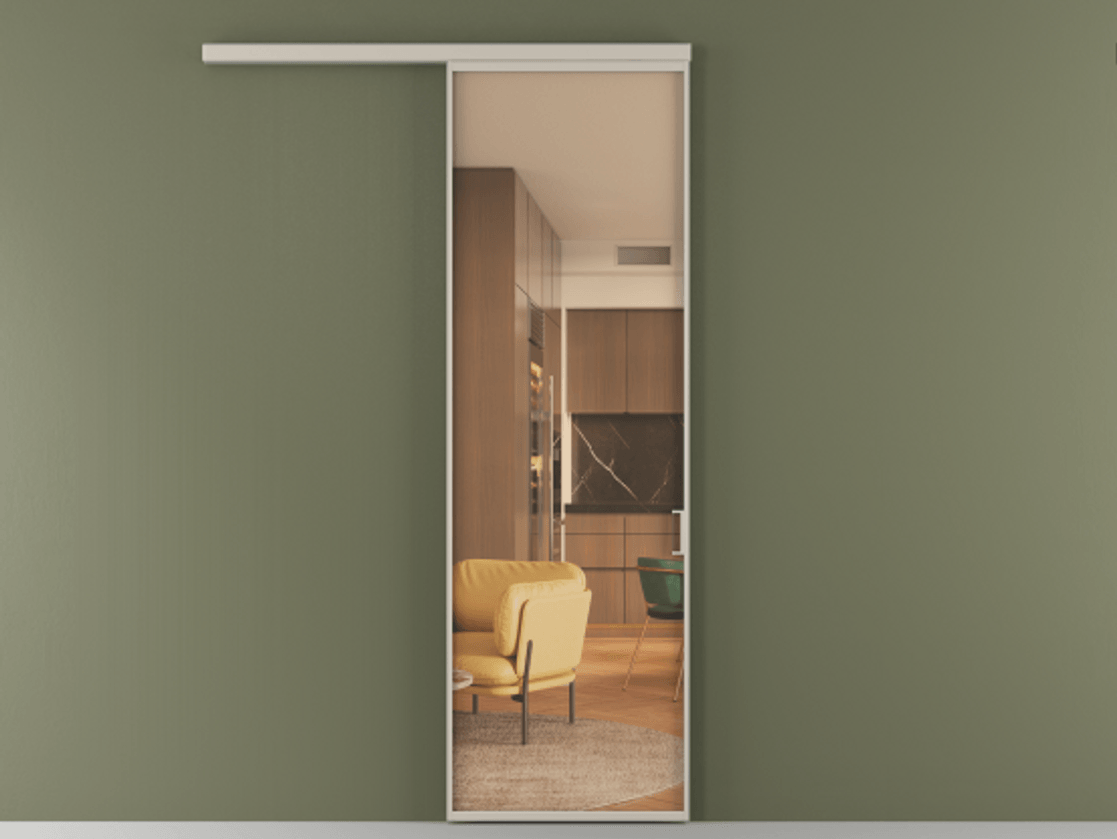 Перегородка Формато вдоль стены 1 створка АЛПР 040.01 Алюминий светло-бежевый Прозрачное оранжевое стекло, триплекс Цена 148160 сом  | Volhovec