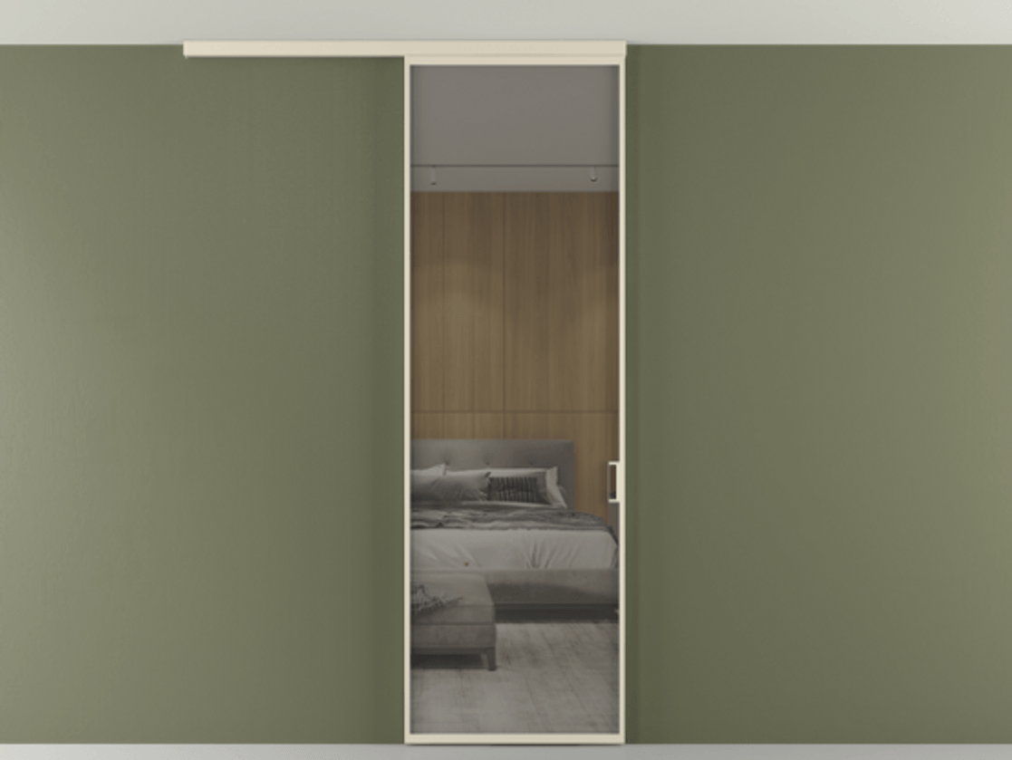 Перегородка Формато вдоль стены на потолок 1 створка АЛПР 040.01 Алюминий бежево-серый Рефлективное серое стекло "Стопсол", калёное Цена 174090 сом | Volhovec