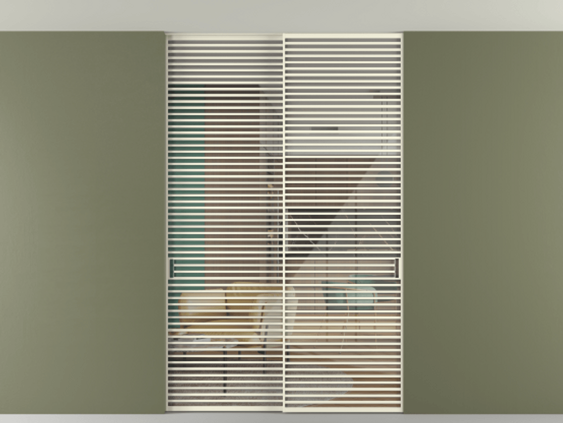 Перегородка Формато внутри проёма скрытое крепление в потолок 2 створки АЛПР 040.07 Алюминий молочно-белый Рефлективное прозрачное стекло "Стопсол", калёное Цена 758751 сом | Volhovec