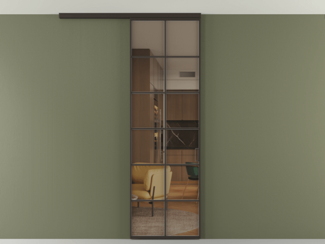 Перегородка Формато вдоль стены на потолок 1 створка АЛПР 040.05 Алюминий антрацит Прозрачное бронзовое стекло, триплекс Цена 157030 сом | Volhovec