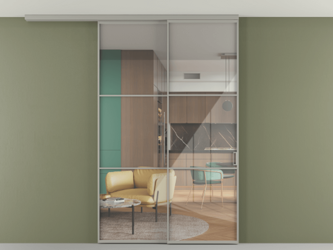 Перегородка Формато вдоль стены на потолок 2 створки с синхронным механизмом АЛПР 040.03 Алюминий нейтральный серый Рефлективное прозрачное стекло "Стопсол", калёное. Цена 423370 сом 1. Полотно 2 шт. (800/2100 мм)
2. Комплект установки раздвижной системы
3. Базовый комплект фурнитуры
4.Ручка Рондо. Фабрика дверей Волховец 8 (800) 551 43 19 Перегородка Формато вдоль стены на потолок 2 створки с синхронным механизмом АЛПР 040.03 Алюминий нейтральный серый Рефлективное прозрачное стекло "Стопсол", калёное Цена 423370 сом | Volhovec