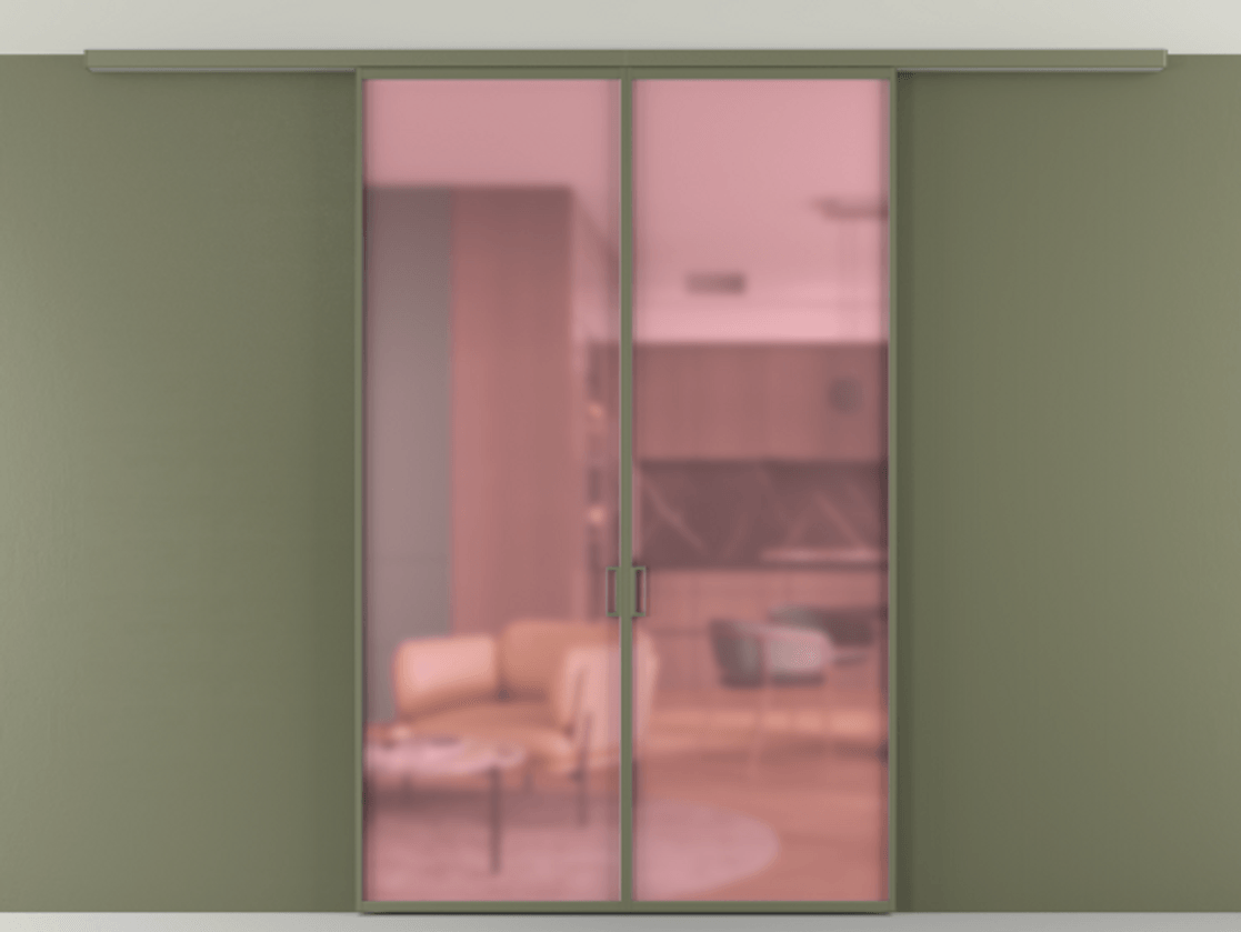 Перегородка Formato вдоль стены на потолок 2 створки АЛПР 040.01 Алюминий оливковый тёмный Сатинированное розовое стекло, триплекс Цена 269900 сом | Volhovec