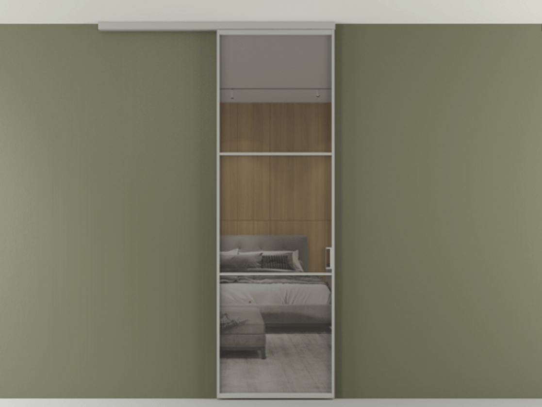 Перегородка Формато вдоль стены на потолок 1 створка АЛПР 040.03 Алюминий нейтральный серый Рефлективное серое стекло "Стопсол", калёное Цена 156360 сом | Volhovec