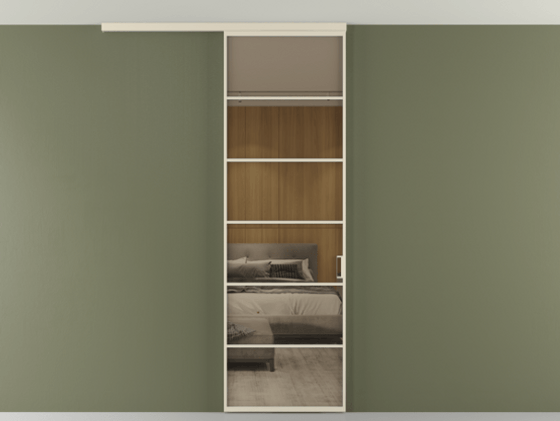 Перегородка Формато вдоль стены на потолок 1 створка АЛПР 040.04 Алюминий бежево-серый Рефлективное бронзовое стекло "Стопсол", калёное Цена 195240 сом | Volhovec