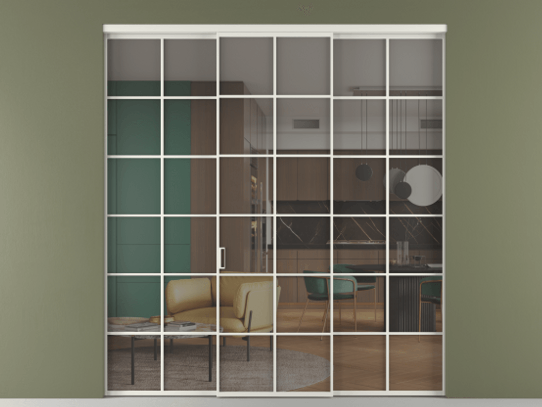 Перегородка Formato внутри проёма 3 створки АЛПР 040.05 Алюминий серый Прозрачное серое стекло, триплекс Цена 371030 сом | Volhovec