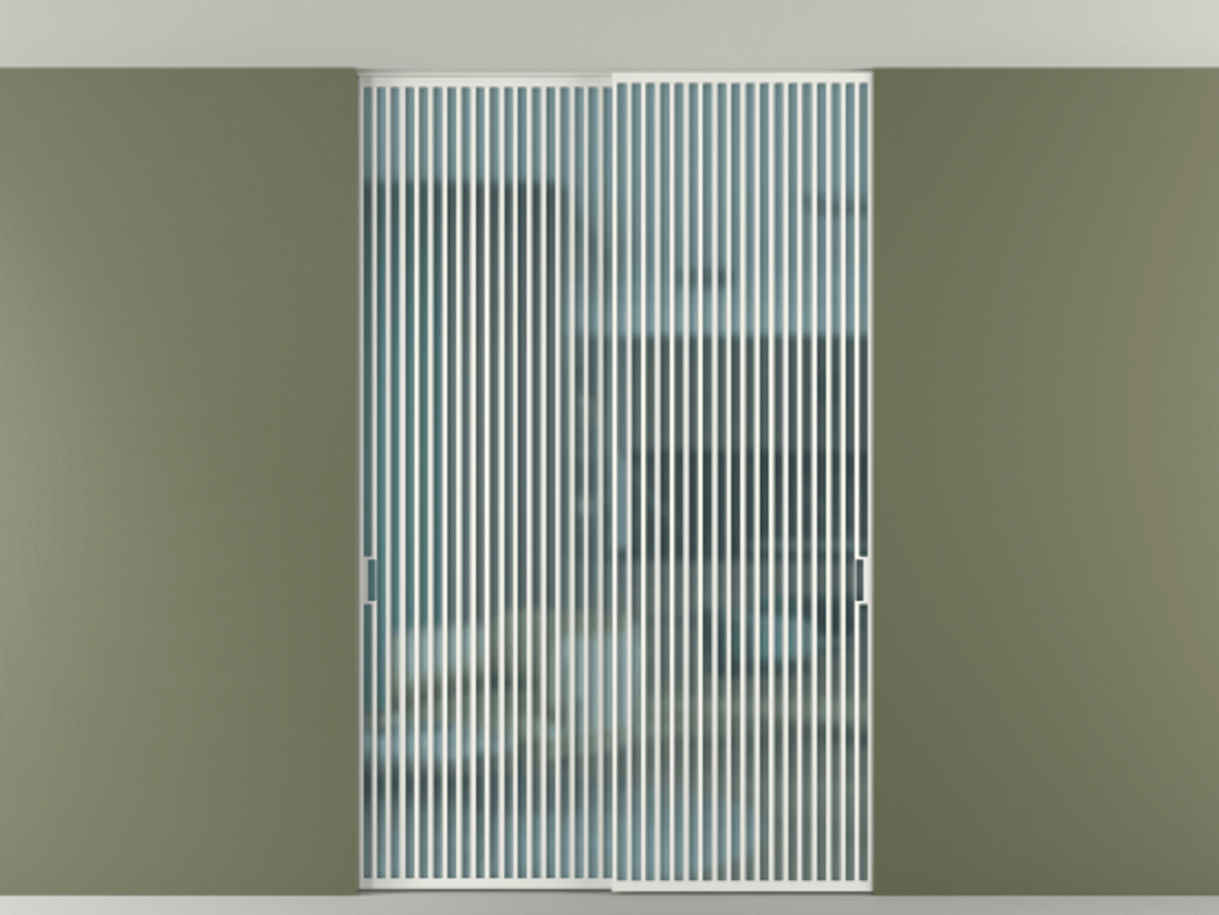 Перегородка Формато внутри проёма скрытое крепление в потолок 2 створки АЛПР 040.06 Алюминий светло-серый Сатинированное голубое стекло, триплекс Цена 596840 сом | Volhovec