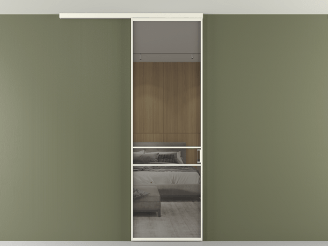 Перегородка Formato вдоль стены на потолок 1 створка АЛПР 040.02 Алюминий жемчужный Рефлективное серое стекло "Stopsol", калёное Цена 182740 сом | Volhovec