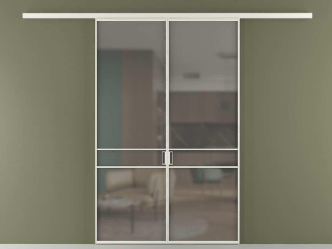 Перегородка Формато вдоль стены 2 створки АЛПР 040.02 Алюминий серый Сатинированное серое стекло, триплекс Цена 205220 ₽ | Volhovec