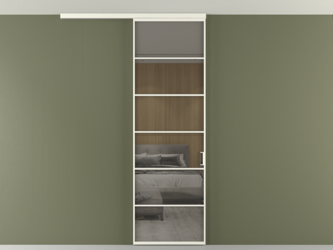 Перегородка Формато вдоль стены на потолок 1 створка АЛПР 040.04 Алюминий жемчужный Рефлективное серое стекло "Стопсол", калёное Цена 166351 сом | Volhovec