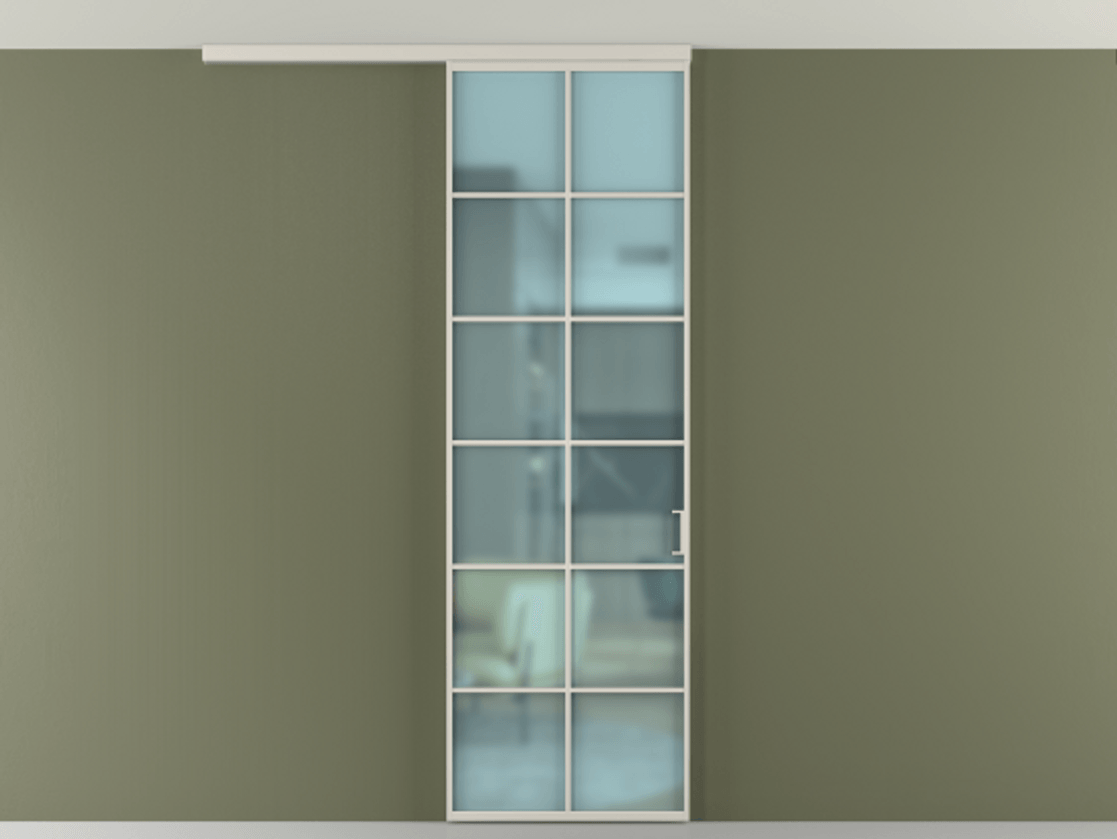 Перегородка Formato вдоль стены на потолок 1 створка АЛПР 040.05 Алюминий облачно-серый Сатинированное голубое стекло, триплекс Цена 157030 сом | Volhovec