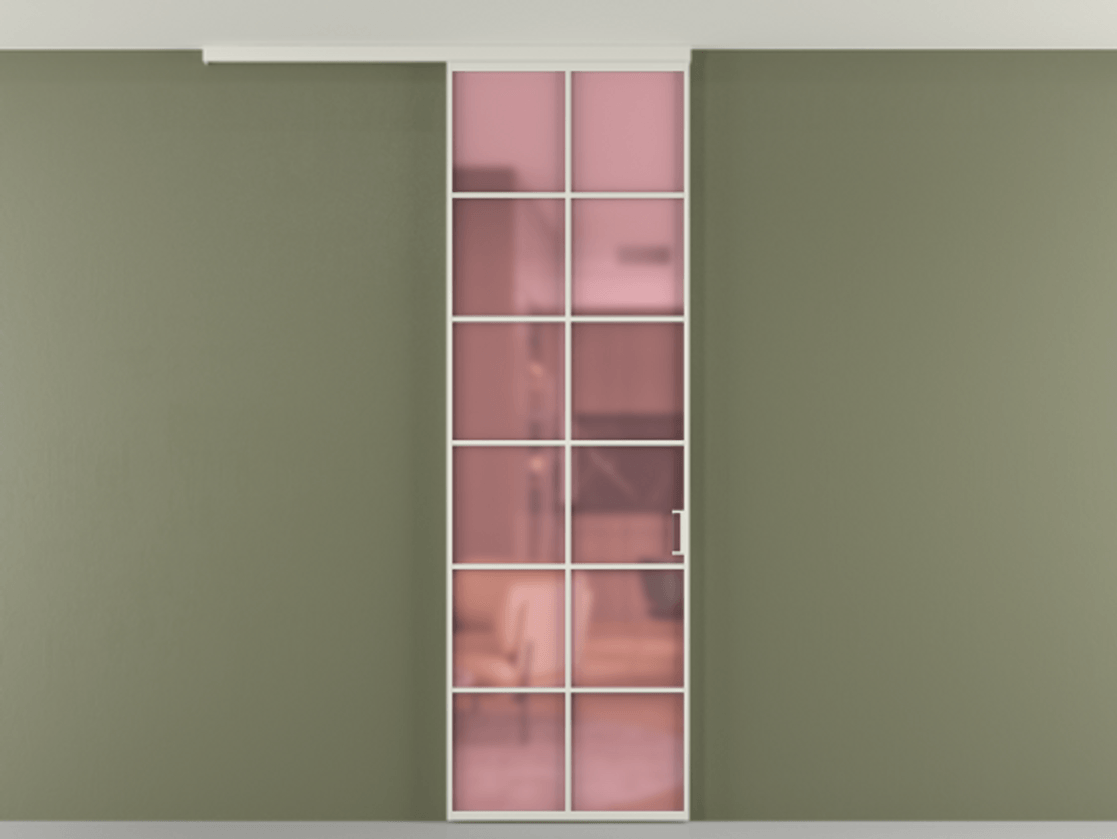 Перегородка Формато вдоль стены на потолок 1 створка АЛПР 040.05 Алюминий Белый Сатинированное розовое стекло, триплекс Цена 144570 сом | Volhovec