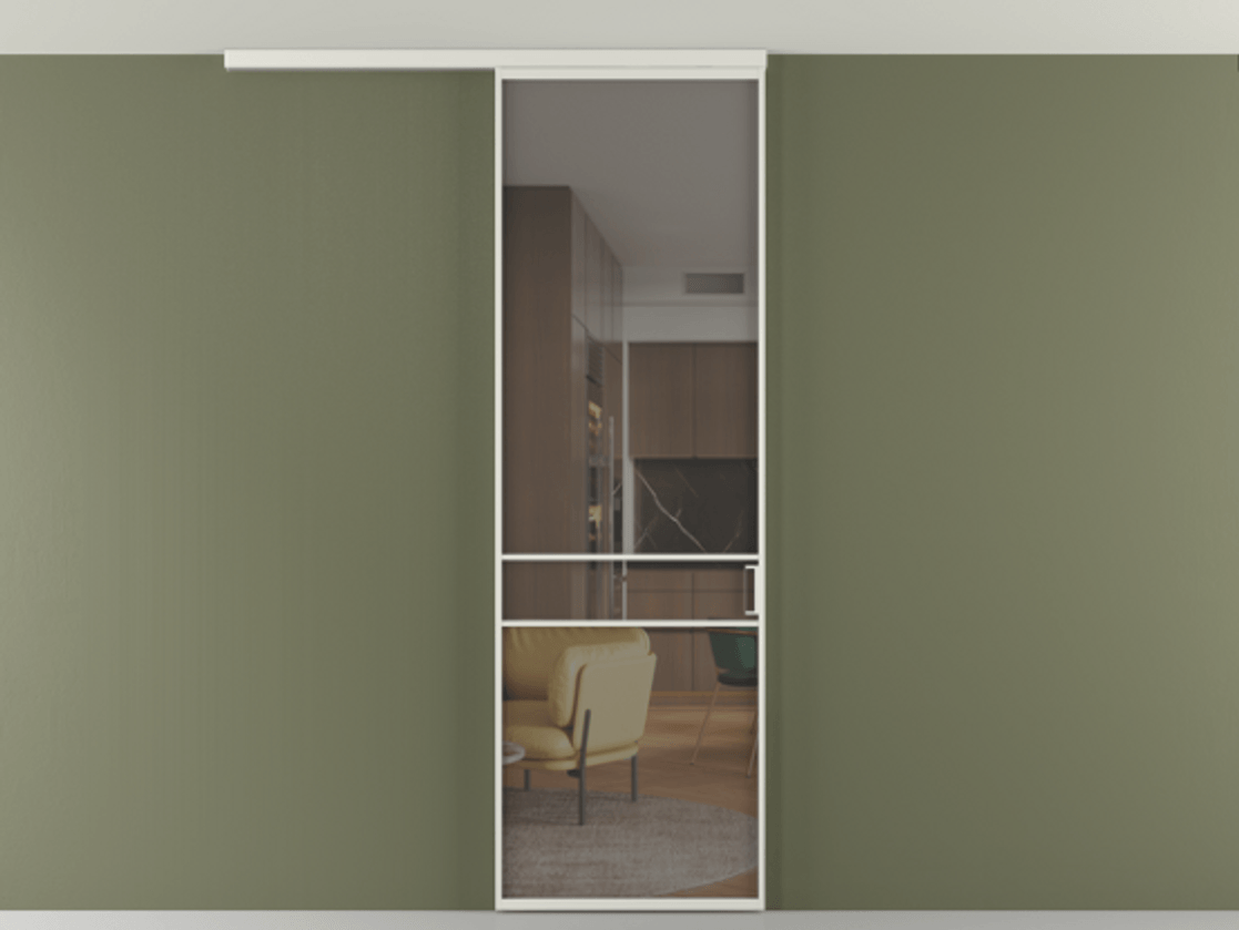 Перегородка Формато вдоль стены на потолок 1 створка АЛПР 040.02 Алюминий серый Прозрачное серое стекло, триплекс Цена 141030 сом | Volhovec