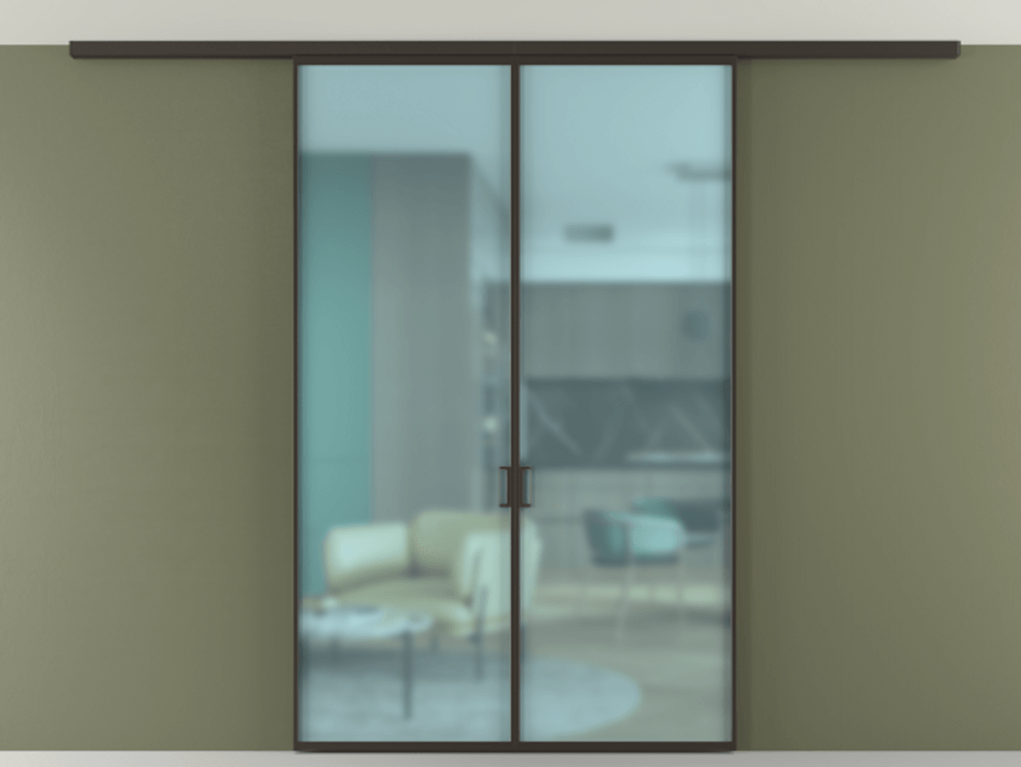 Перегородка Формато вдоль стены на потолок 2 створки АЛПР 040.01 Алюминий антрацит Сатинированное голубое стекло, триплекс Цена 258740 сом | Volhovec