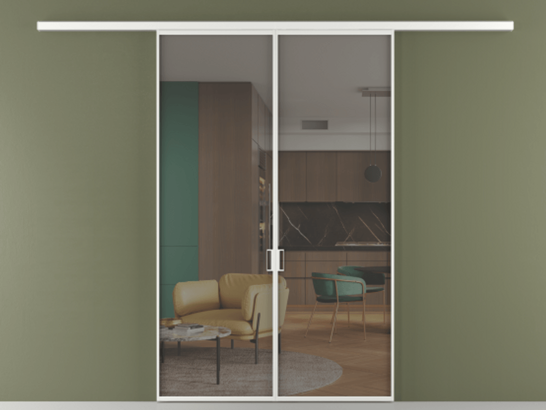 Перегородка Формато вдоль стены 2 створки АЛПР 040.01 Алюминий белоснежный Прозрачное серое стекло, триплекс Цена 272780 сом | Volhovec