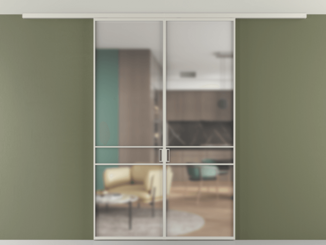 Перегородка Формато вдоль стены на потолок 2 створки АЛПР 040.02 Алюминий тёплый серый Сатинированное стекло "Мателюкс Кристал Вижн", калёное, матовое, каленое 6 мм Цена 355150 сом | Volhovec