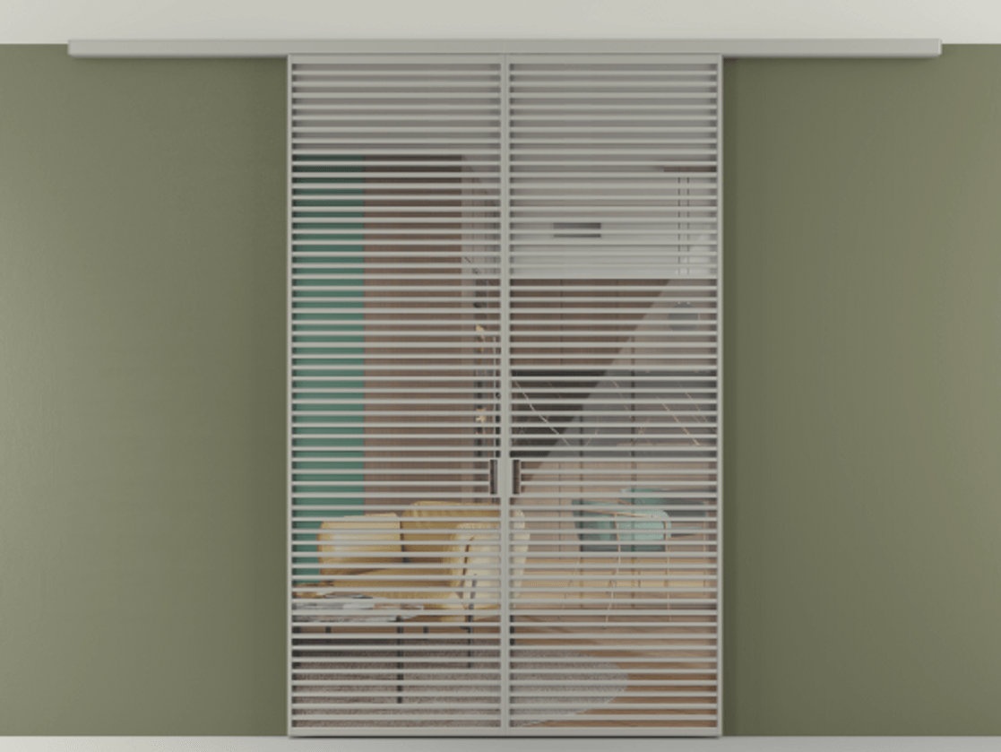 Перегородка Формато вдоль стены на потолок 2 створки АЛПР 040.07 Алюминий нейтральный серый Рефлективное прозрачное стекло "Стопсол", калёное Цена 553510 сом | Volhovec