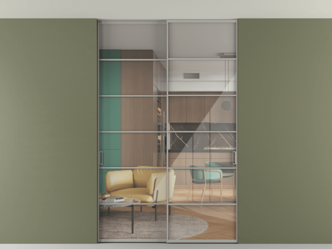 Перегородка Formato внутри проёма скрытое крепление в потолок 2 створки АЛПР 040.04 Алюминий нейтральный серый Рефлективное прозрачное стекло "Stopsol", калёное. Цена 469820 сом 1. Полотно 2 шт. (800/2100 мм)
2. Комплект установки раздвижной системы
3. Базовый комплект фурнитуры
4. Ручка RONDO. Фабрика дверей Волховец 8 (800) 551 43 19 Перегородка Formato внутри проёма скрытое крепление в потолок 2 створки АЛПР 040.04 Алюминий нейтральный серый Рефлективное прозрачное стекло "Stopsol", калёное Цена 469820 сом | Volhovec