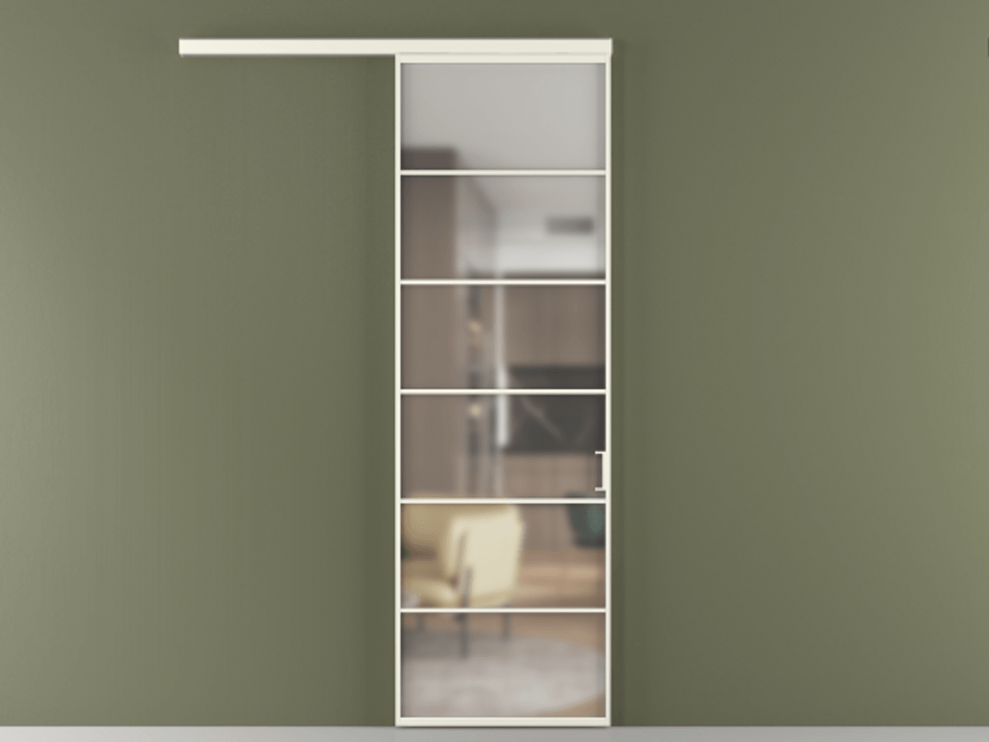 Перегородка Formato вдоль стены 1 створка АЛПР 040.04 Алюминий жемчужный Сатинированное стекло "Matelux Crystal Vision", калёное, матовое, каленое 6 мм Цена 7140 AZE  | Volhovec