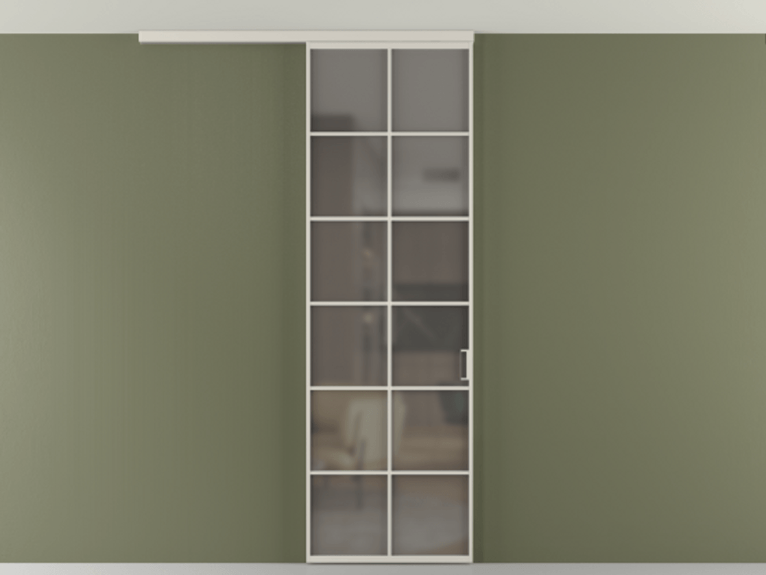 Перегородка Формато вдоль стены на потолок 1 створка АЛПР 040.05 Алюминий облачно-серый Сатинированное серое стекло, триплекс Цена 157030 сом | Volhovec