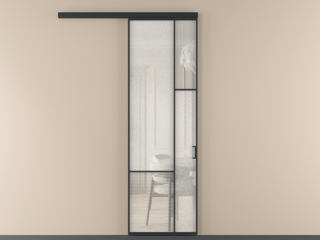 Перегородка Mosaic вдоль стены 1 створка АЛПР 041.12 Алюминий Черный Рифлёное стекло "Дюна", триплекс, 6 мм + Фактурное стекло "Лёд", триплекс Цена 202950 сом | Volhovec