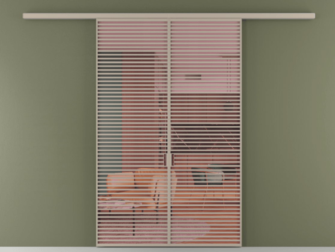 Перегородка Формато вдоль стены 2 створки АЛПР 040.07 Алюминий бисквитный Прозрачное розовое стекло, триплекс Цена 498610 сом | Volhovec