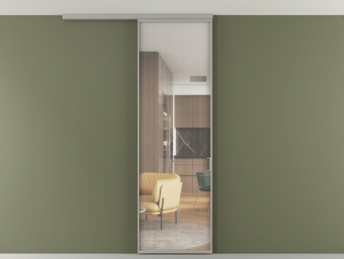 Перегородка Формато вдоль стены на потолок 1 створка АЛПР 040.01 Алюминий нейтральный серый Рифлёное стекло "Мору", триплекс Цена 149440 сом | Volhovec