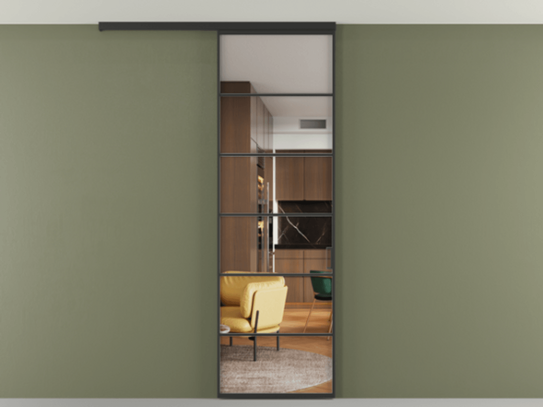 Перегородка Formato вдоль стены на потолок одностворчатая #VENDORCODE# #FURNISH# #GLASS# Цена #PRICE# #CURRENCY# | Volhovec