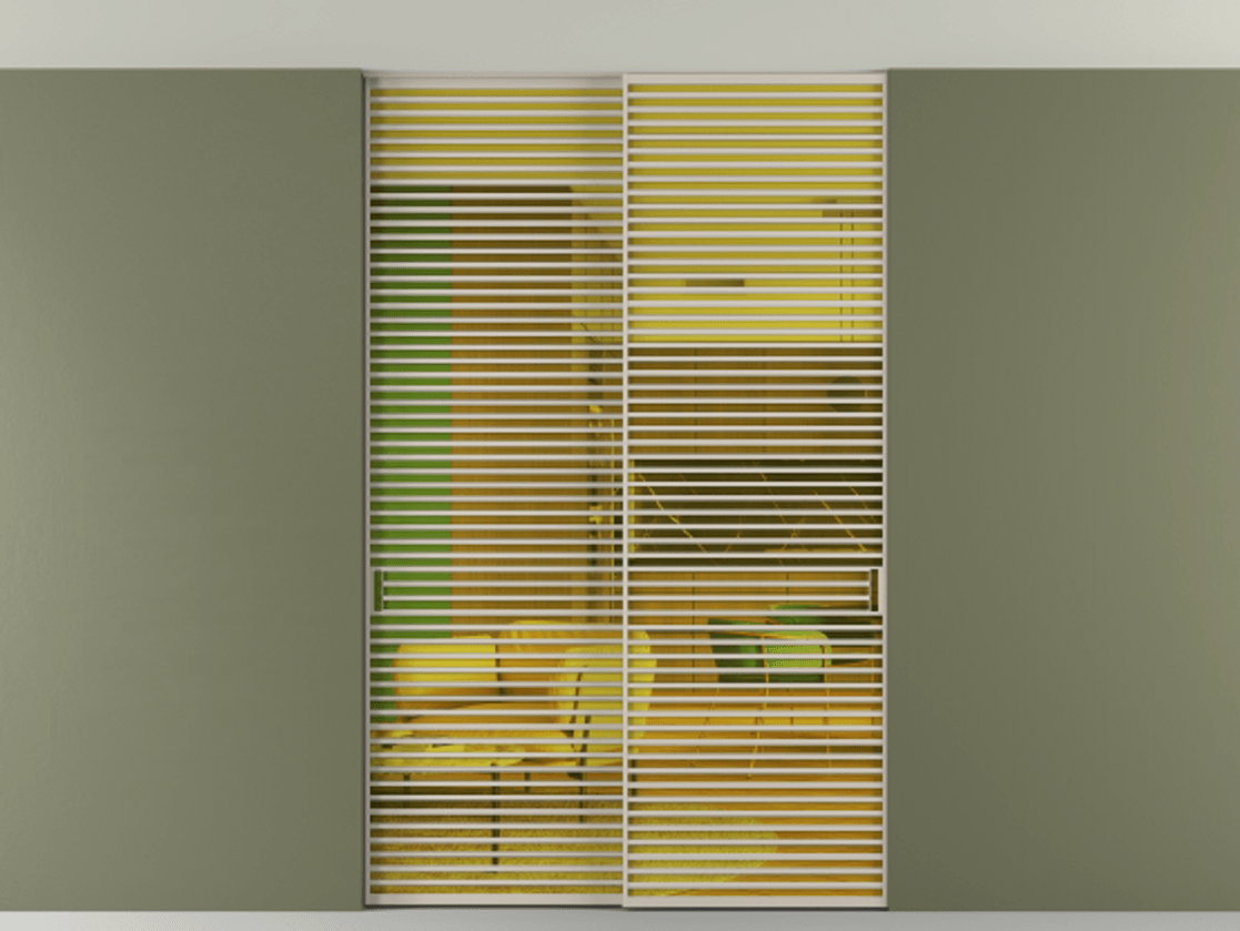 Перегородка Формато внутри проёма скрытое крепление в потолок 2 створки АЛПР 040.07 Алюминий светло-бежевый Прозрачное жёлтое стекло, триплекс Цена 596840 сом | Volhovec