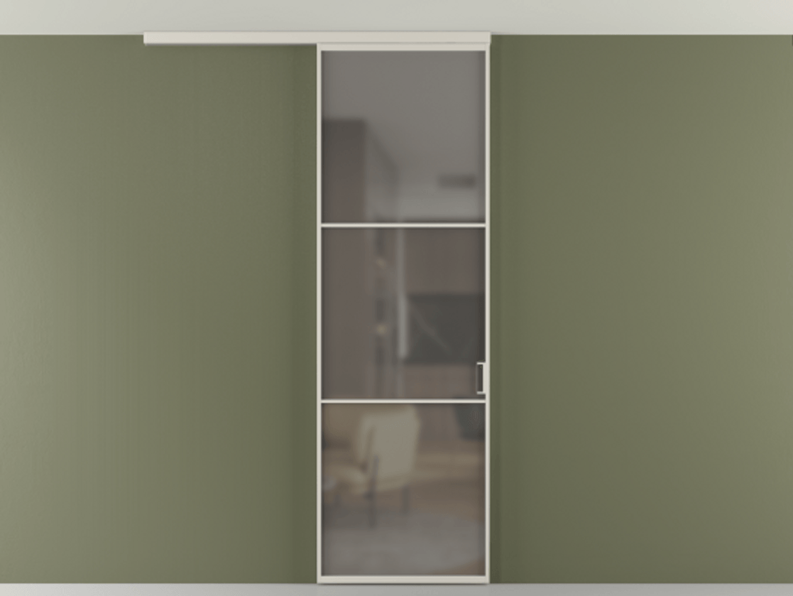 Перегородка Формато вдоль стены на потолок 1 створка АЛПР 040.03 Алюминий облачно-серый Сатинированное серое стекло, триплекс Цена 147040 сом | Volhovec