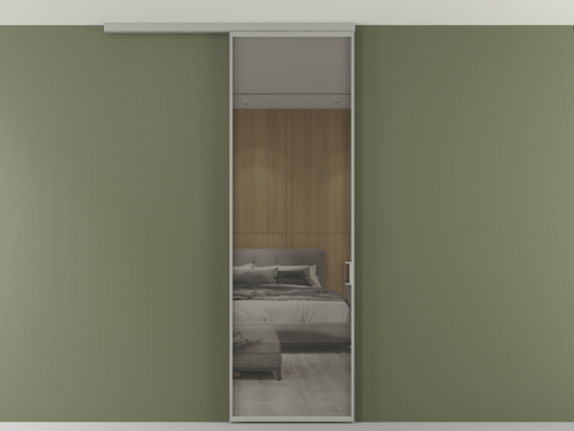 Перегородка Formato вдоль стены на потолок 1 створка АЛПР 040.01 Алюминий нейтральный серый Рефлективное серое стекло "Стопсол", калёное Цена 174090 сом | Volhovec