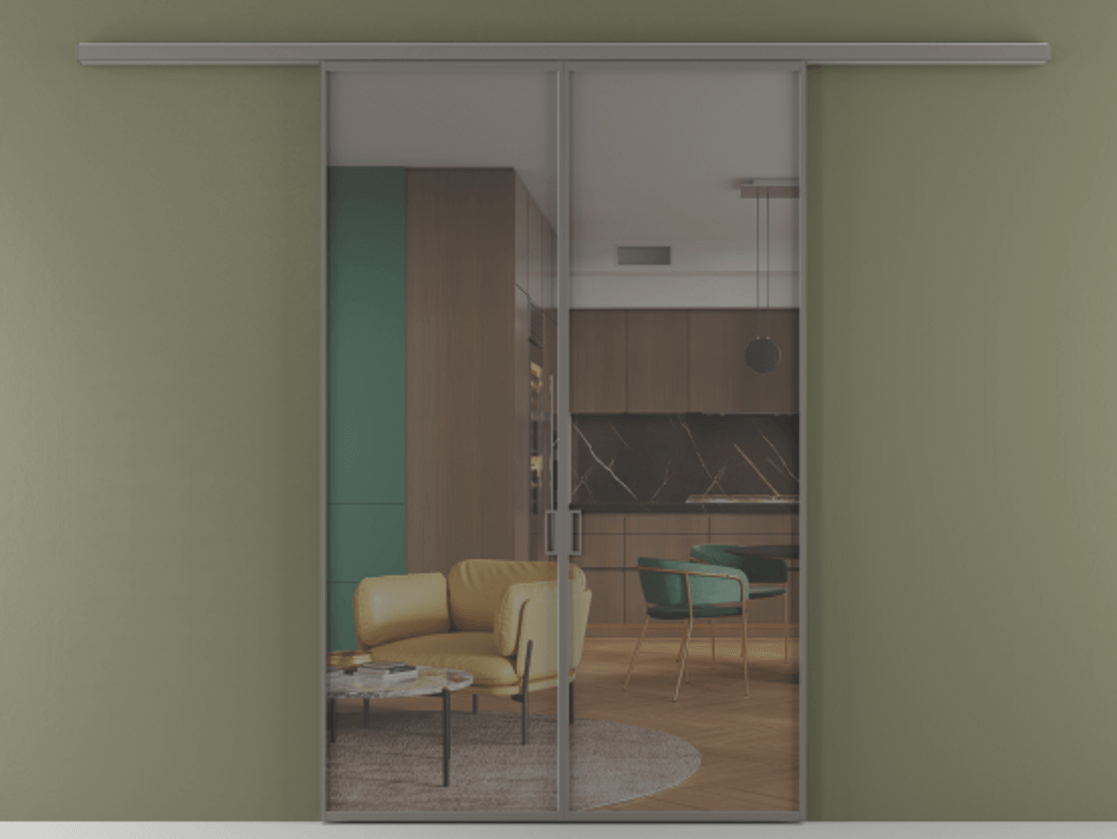 Перегородка Формато вдоль стены 2 створки АЛПР 040.01 Алюминий классический серый Прозрачное серое стекло, триплекс Цена 272780 сом | Volhovec