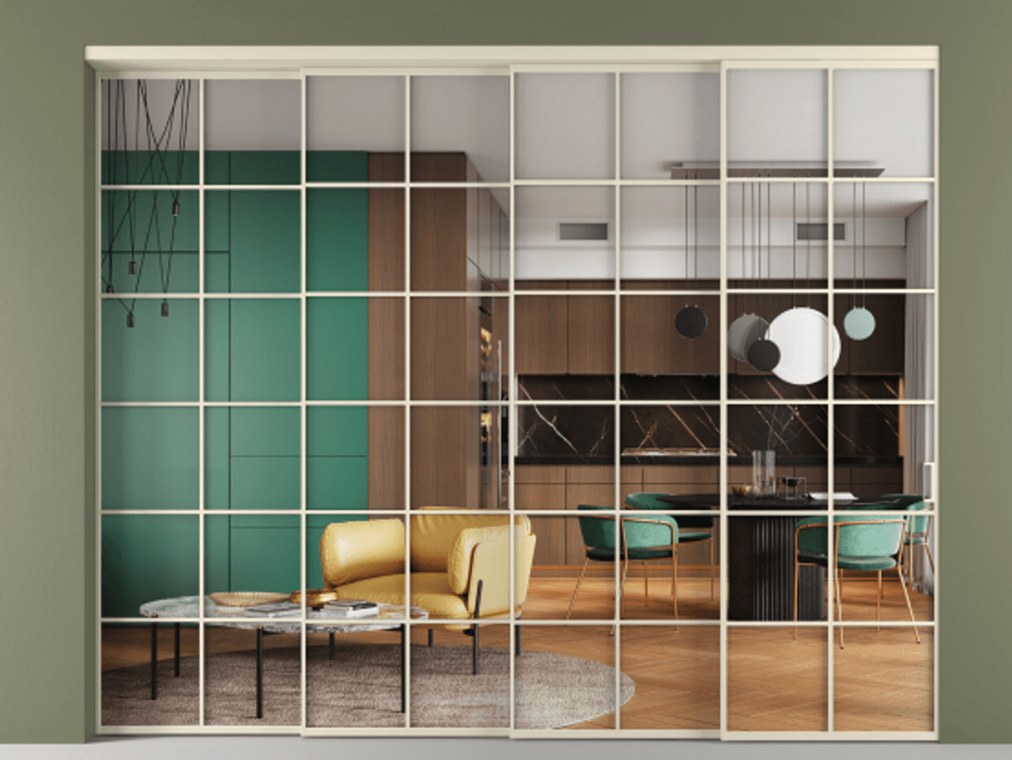 Перегородка Формато внутри проёма 4 створки с синхронным механизмом АЛПР 040.05 Алюминий бежево-серый Прозрачное стекло "Кристал Вижн", калёное. Цена 748790 сом 1. Полотно 4 шт. (800/2100 мм)
2. Комплект установки раздвижной системы
3. Базовый комплект фурнитуры
4. Комплект фурнитуры телескопик синхро-3
5. Ручка Рондо. Фабрика дверей Волховец 8 (800) 551 43 19 Перегородка Формато внутри проёма 4 створки с синхронным механизмом АЛПР 040.05 Алюминий бежево-серый Прозрачное стекло "Кристал Вижн", калёное Цена 748790 сом | Volhovec