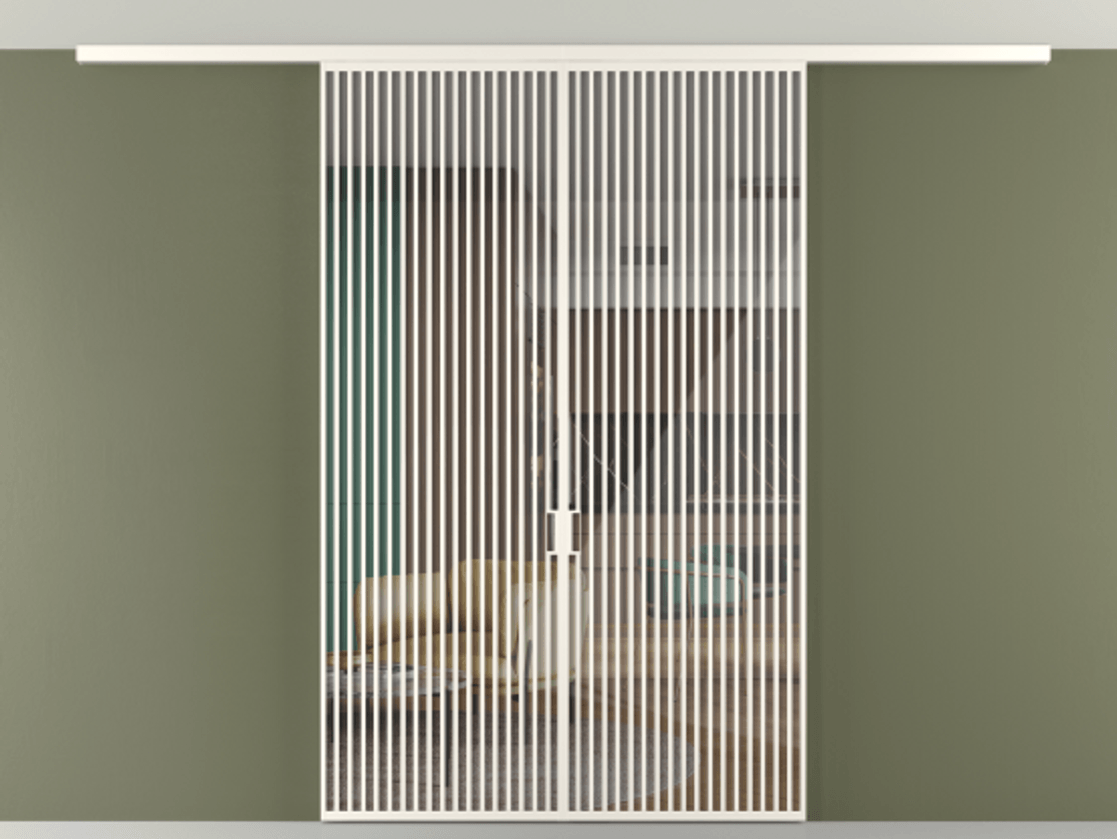 Перегородка Формато вдоль стены на потолок 2 створки АЛПР 040.06 Алюминий пудровый белый Рефлективное прозрачное стекло "Стопсол", калёное Цена 669060 сом | Volhovec