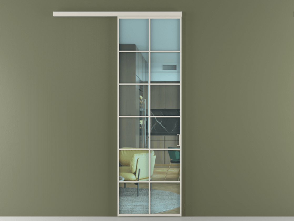 Перегородка Формато вдоль стены 1 створка АЛПР 040.05 Алюминий облачно-серый Прозрачное голубое стекло, триплекс Цена 163540 сом  | Volhovec