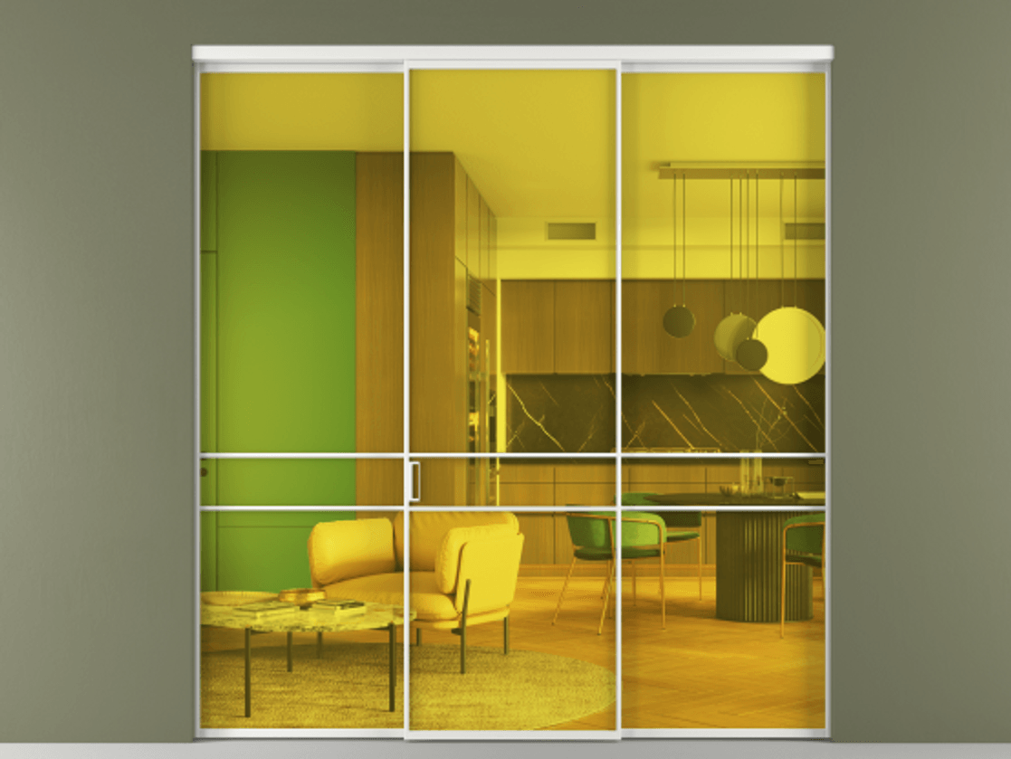 Перегородка Формато внутри проёма 3 створки АЛПР 040.02 Алюминий белоснежный Прозрачное жёлтое стекло, триплекс Цена 345470 сом | Volhovec