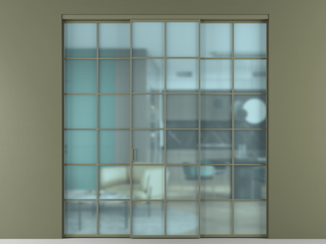 Перегородка Formato внутри проёма 3 створки АЛПР 040.05 Алюминий оливковый тёмный Сатинированное голубое стекло, триплекс Цена 371030 сом | Volhovec